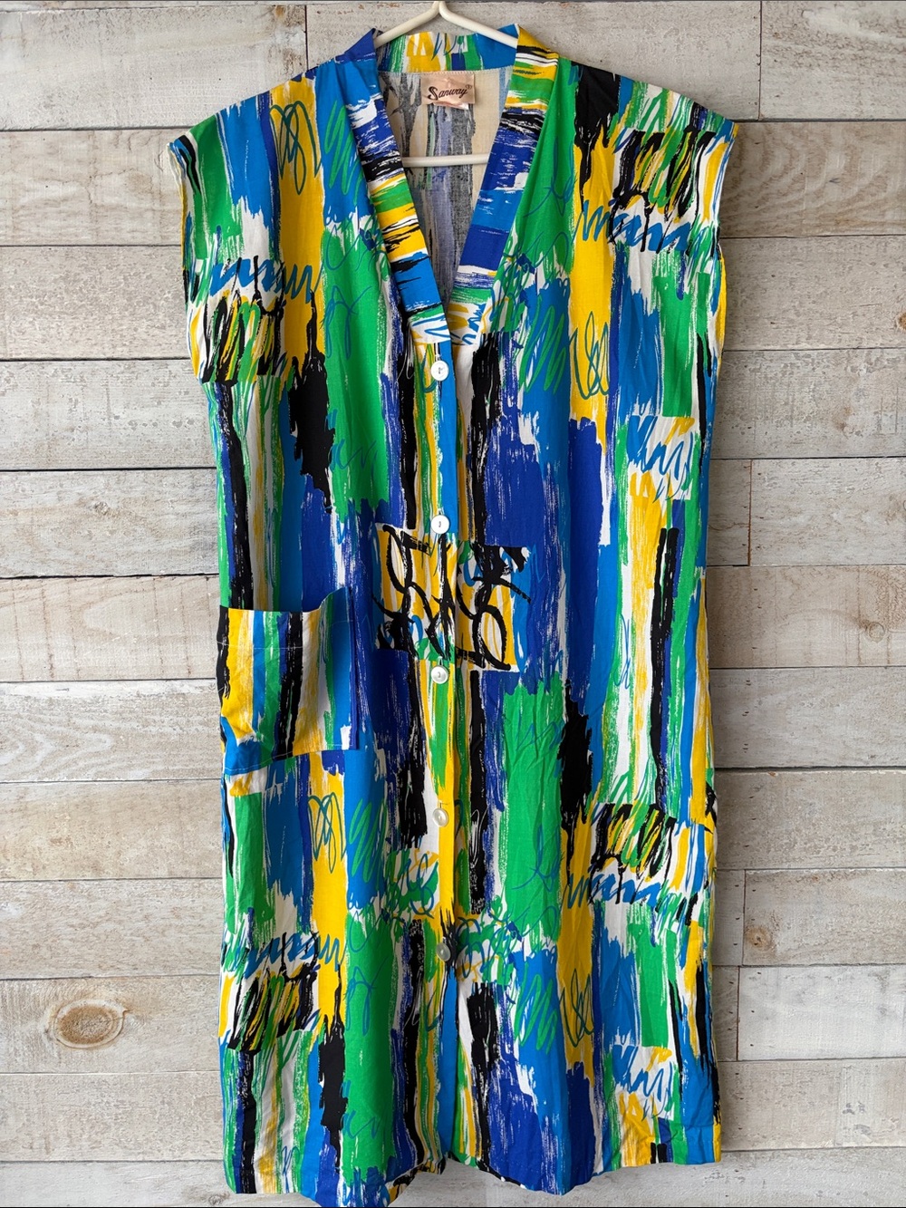 Vintage 80’s Abstract Sleeveless Shirt Dress Colourful and Chic
